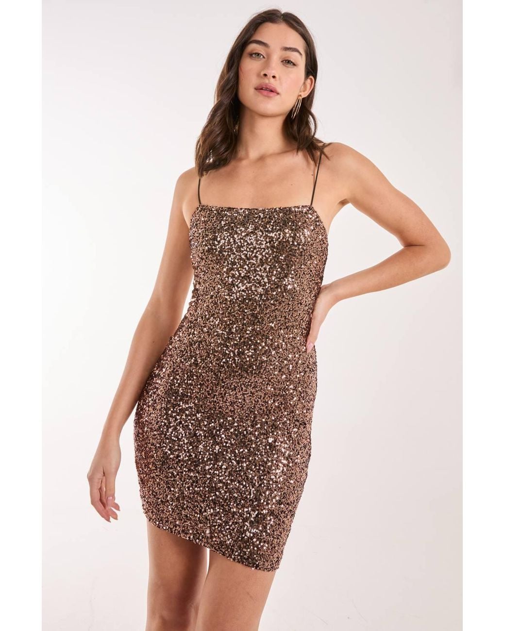 Pink Vanilla Brown Sequin Cami Mini Dress