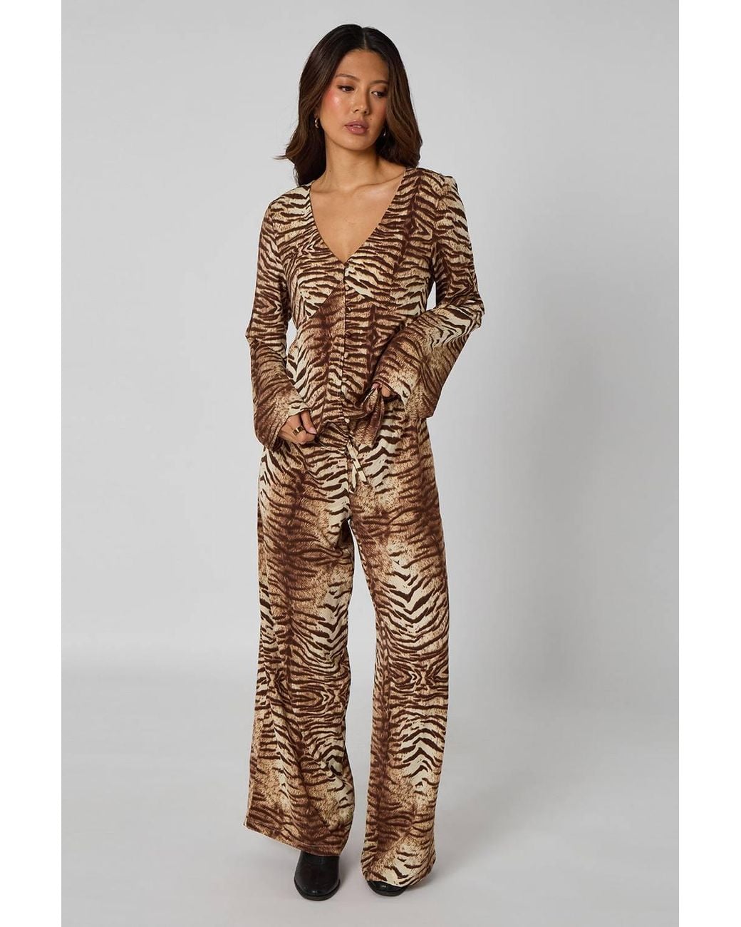 Urban Bliss Brown Zebra Wide Leg Trousers
