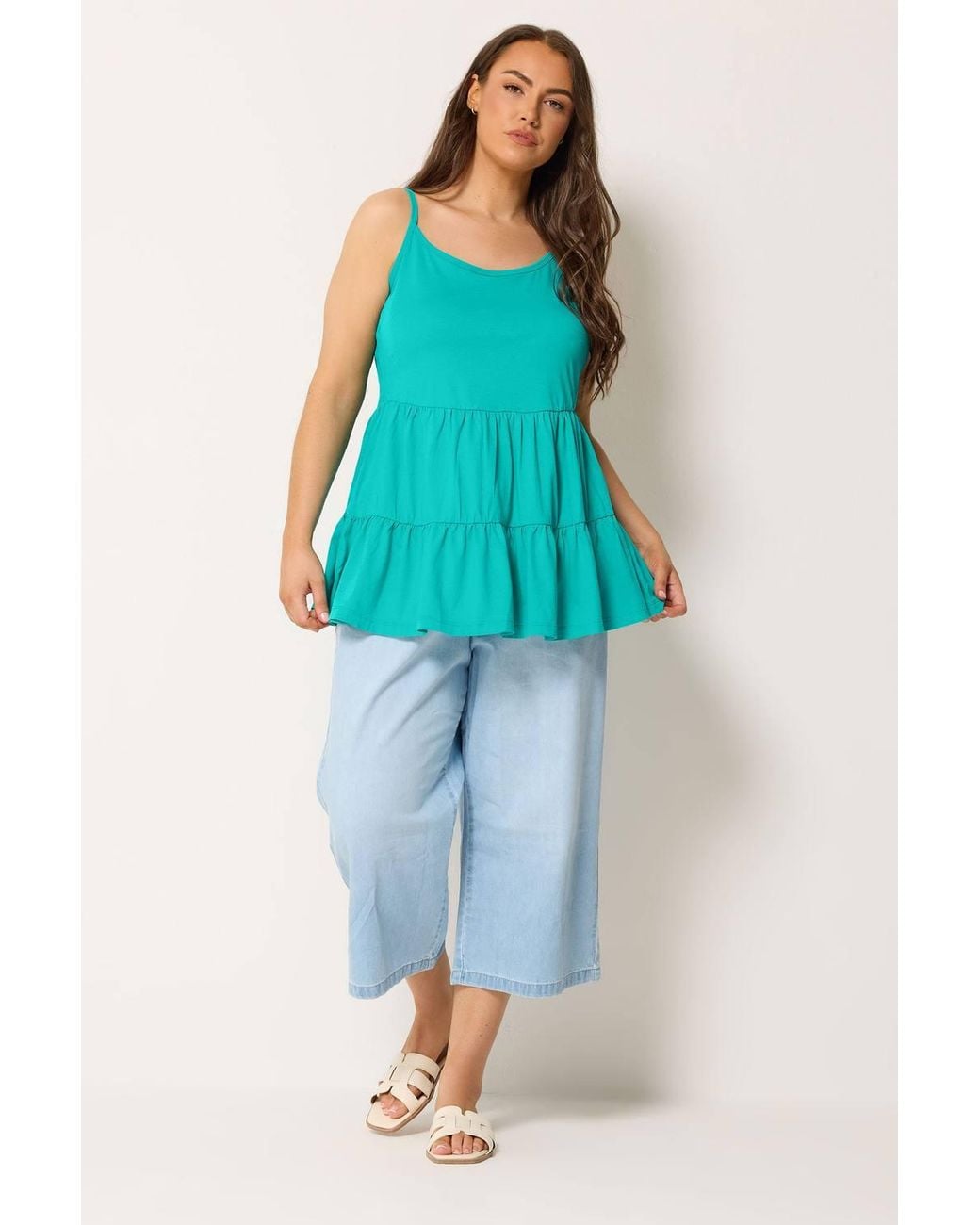 Yours Blue Tiered Strappy Vest Top