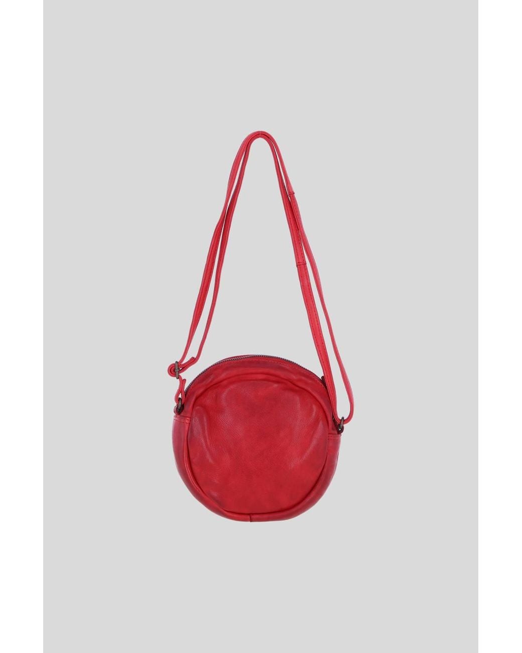 Ashwood Leather Red Leather Round Woven Crossbody Bag W/ Adjustable Strap