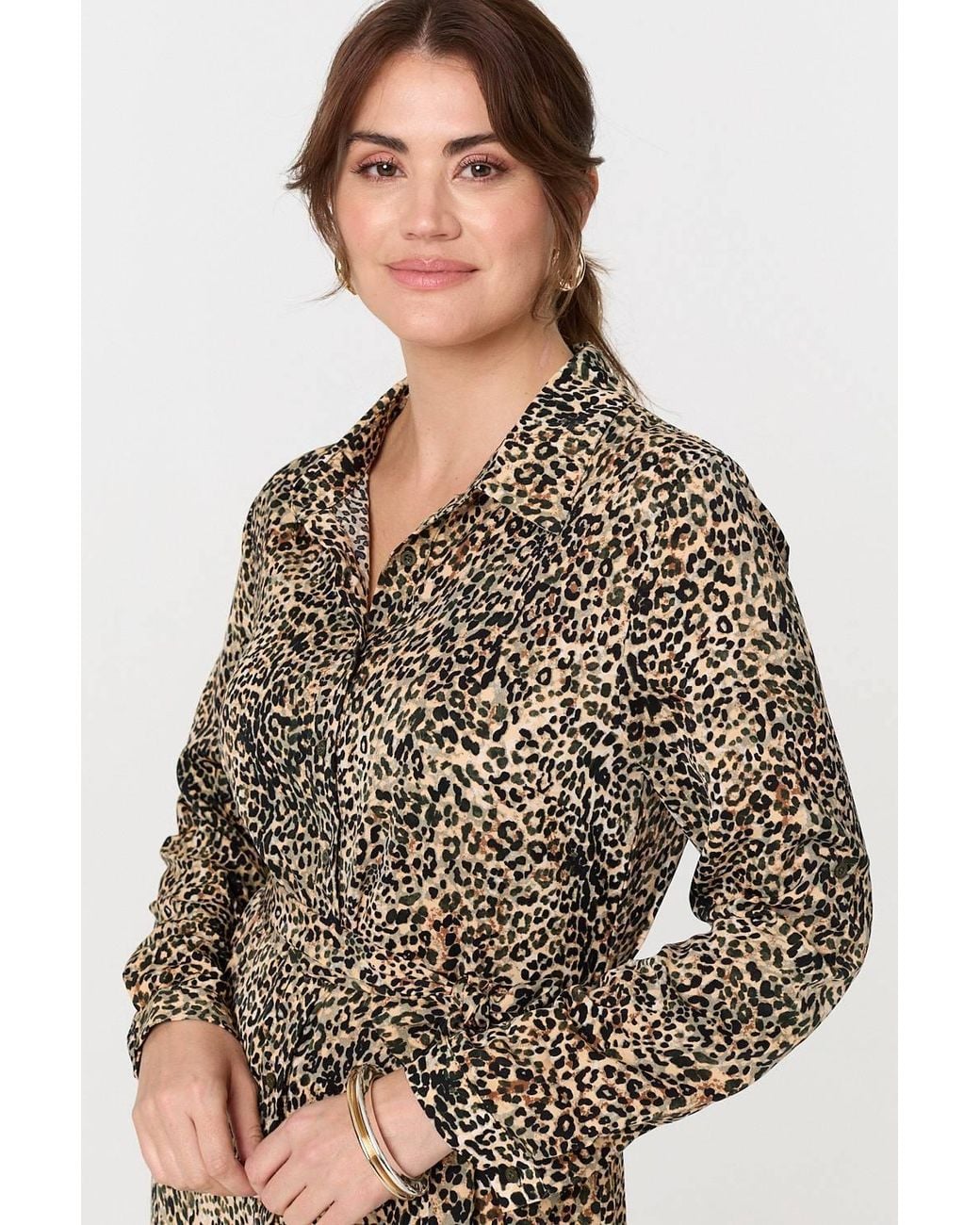 Izabel London Green Animal Print Tie Waist Midi Shirt Dress
