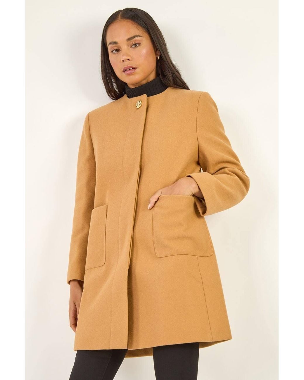 Roman Green Petite Patch Pocket Buttoned Coat