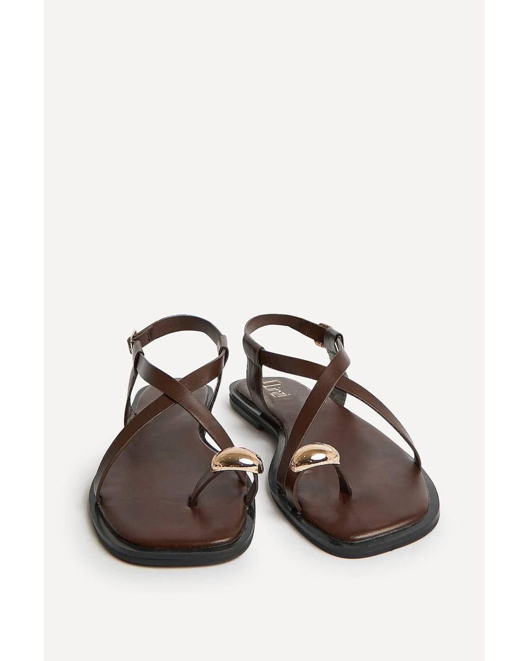 Linzi Brown Mist Toe Ring Flat Sandals
