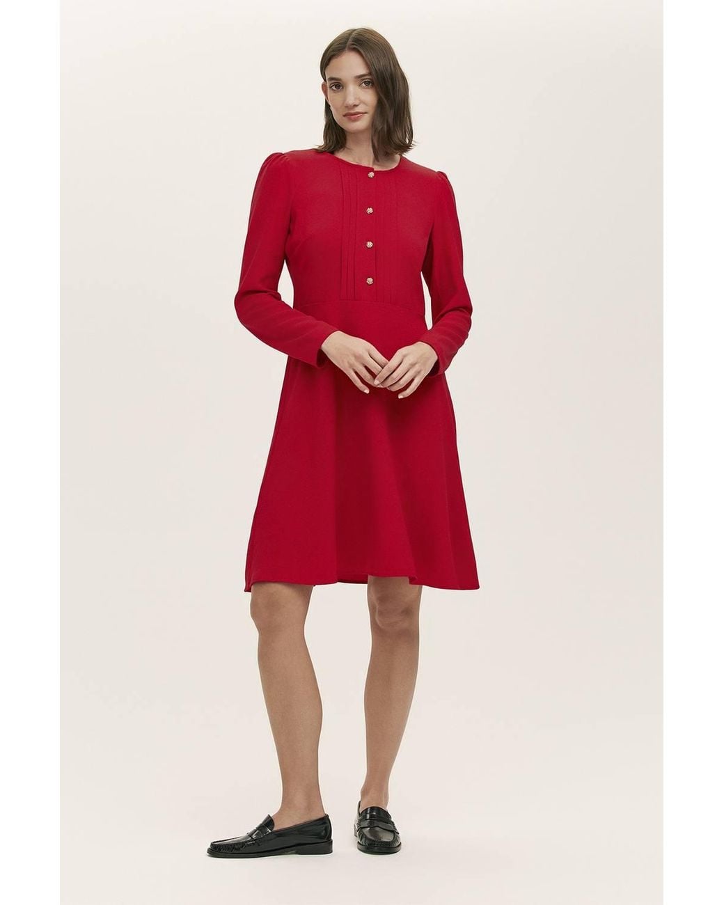Finery London Red Shauna Crepe Long Sleeve Short Dress
