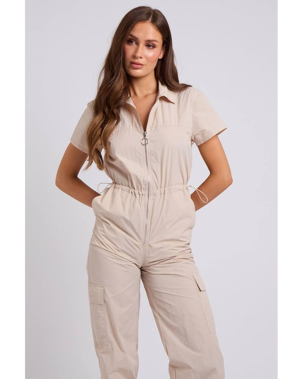 Urban Bliss Natural Parachute Zip Thru Jumpsuit