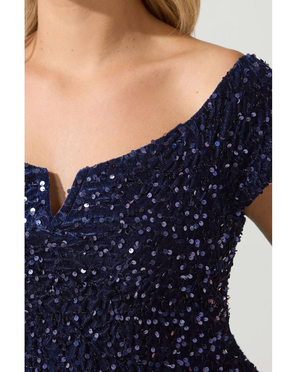 Yours Blue Sequin Velvet Dress