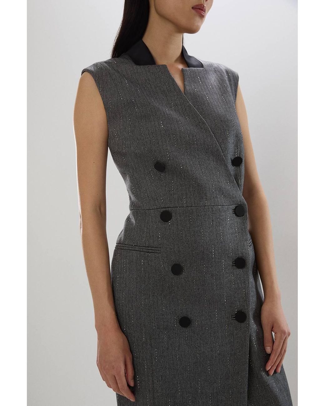 Karen Millen Gray Petite Tailored Sparkle Midi Dress
