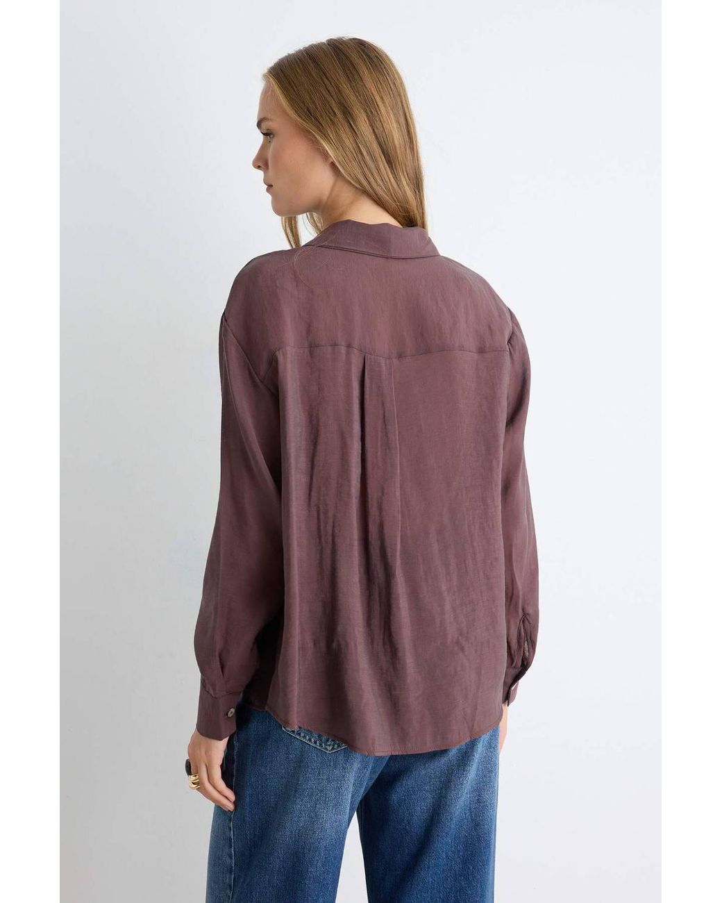 WOVCOR Purple Relaxed Fit Long Sleeve Shirt W/ Tie Detail