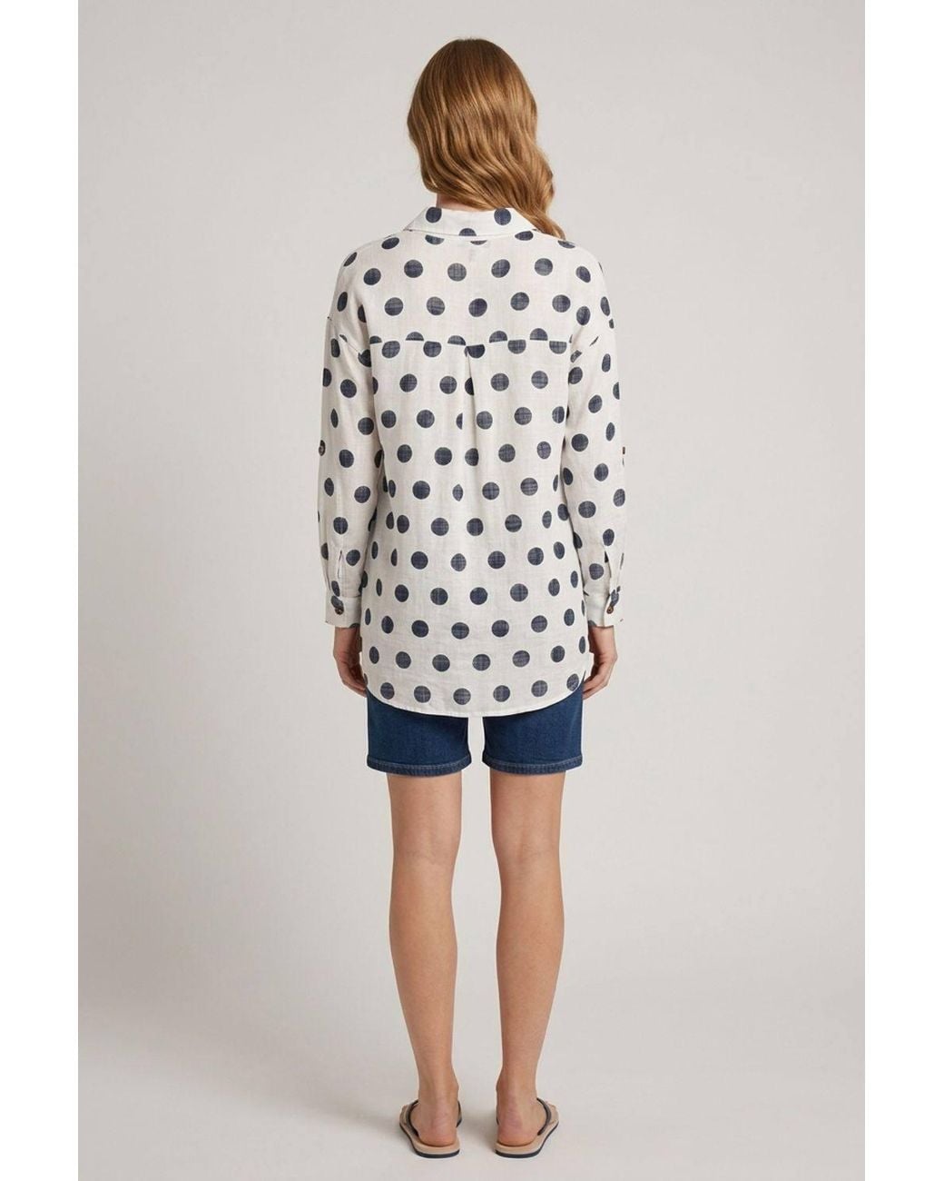 Izabel London Blue Polka Dot Print 3/4 Sleeve Relaxed Shirt