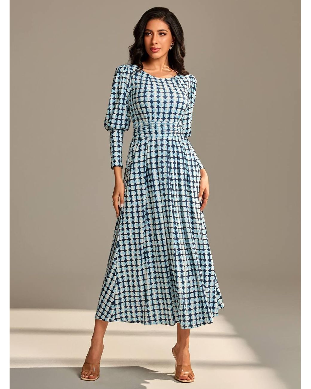 Jolie Moi Blue Long Puff Sleeved Jersey Maxi Dress