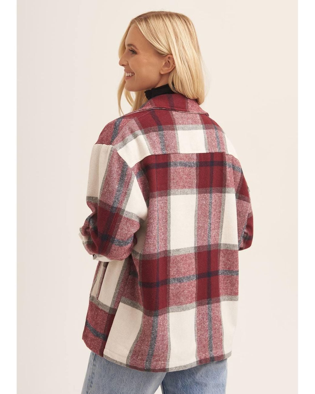Gini London Red Check Oversized Pocket Detail Shacket Jacket