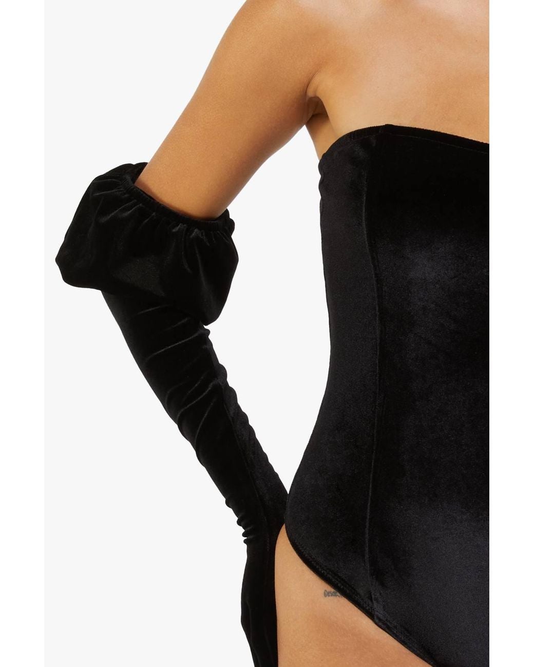 Playful Promises Black Halina Puff-Sleeve Body W/ Built-In Gloves