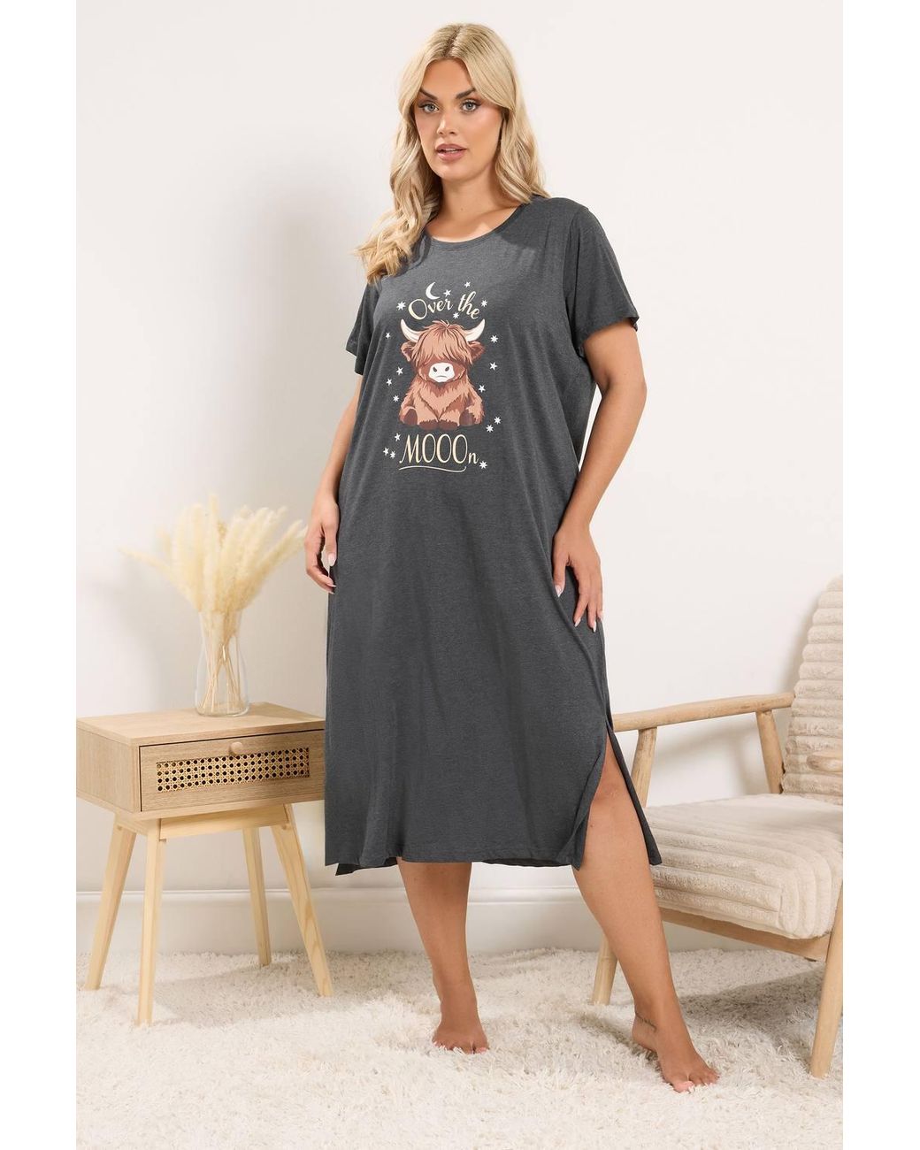 Yours Multicolor 2 Pack 'Over The Mooon' Highland Cow Midaxi Nightdresses