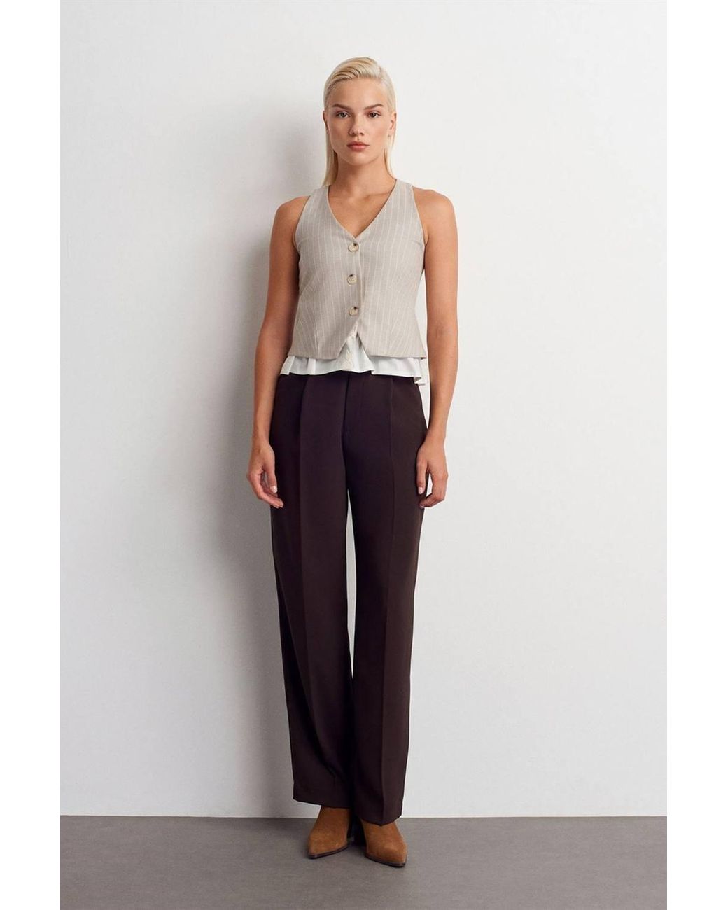 Dilvin Blue Striped Crop Waistcoat