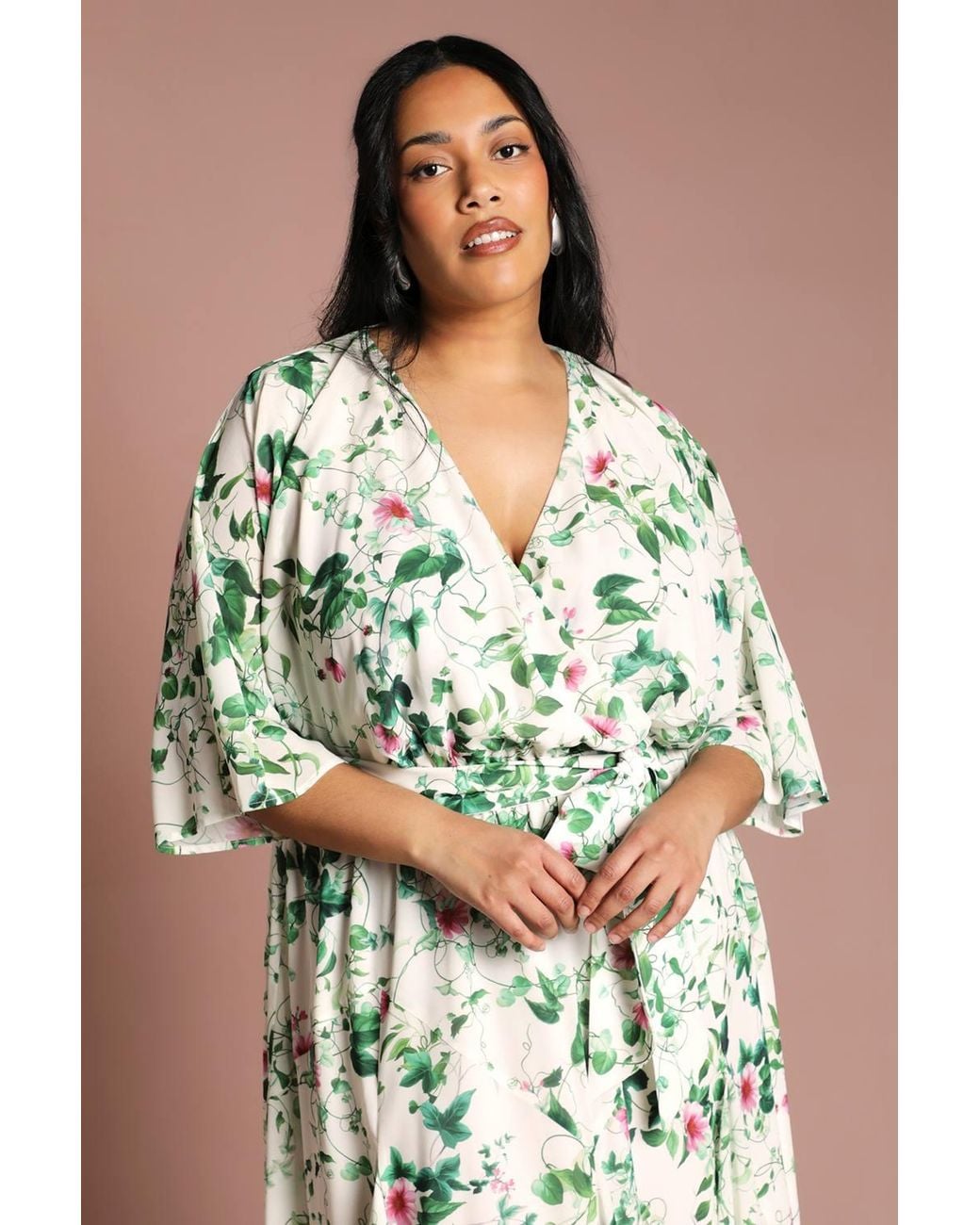 Coast Green Plus Wrap Midi Dress With Floral Print