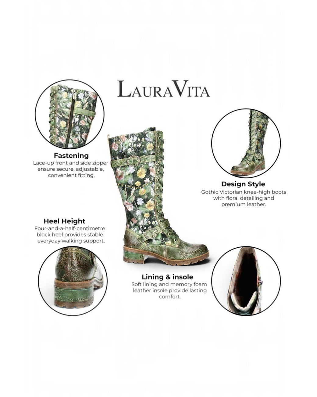 Infinity Leather Green Victorian Leather High Lace-Up Long Boots