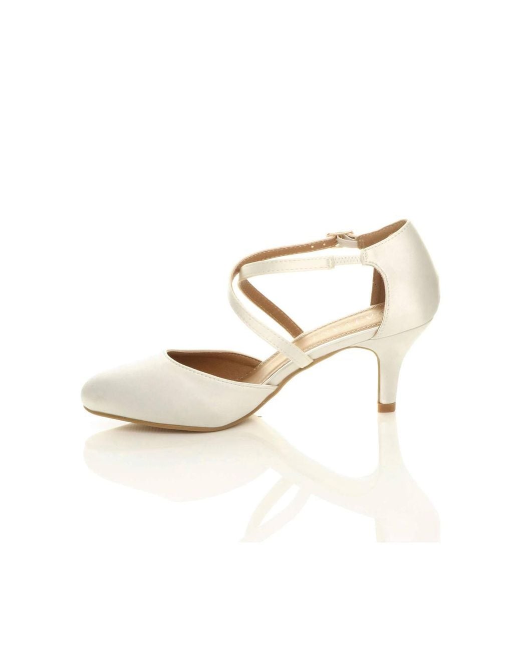 AJVANI White Mid Heel Crossed Straps Court Shoes