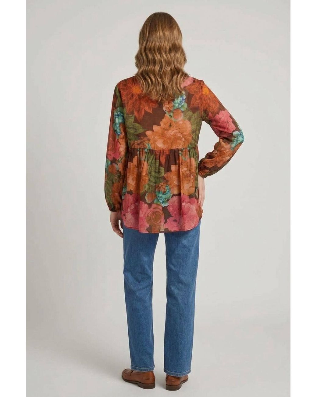 Izabel London Red Floral Long Sleeve Relaxed V-Neck Blouse