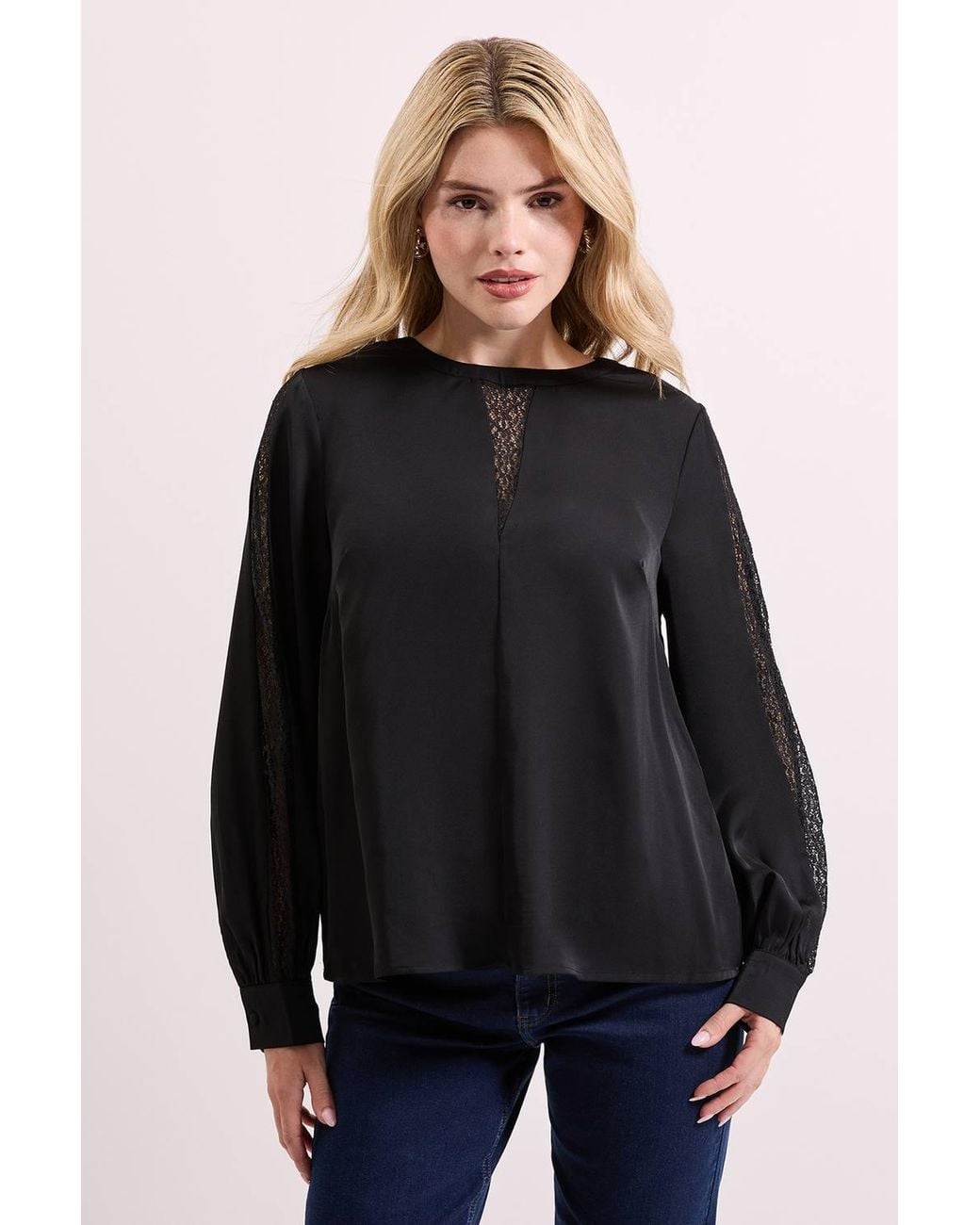 Dorothy Perkins Blue Lace Insert Long Sleeve Blouse