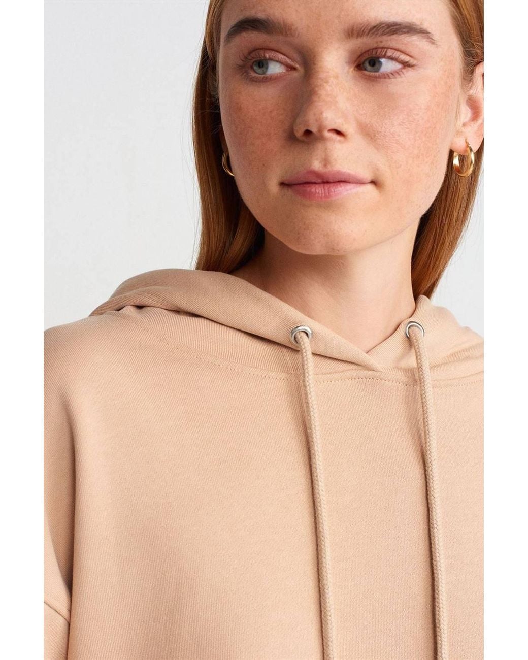 Dilvin Natural Oversized Cotton Hooded Sweatshirt With Slit