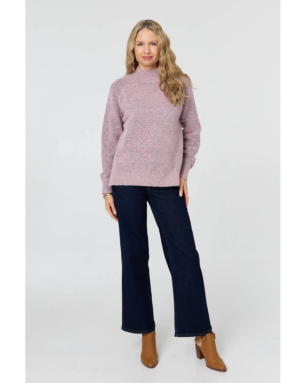 Izabel London Pink Textured High Neck Long Sleeve Jumper