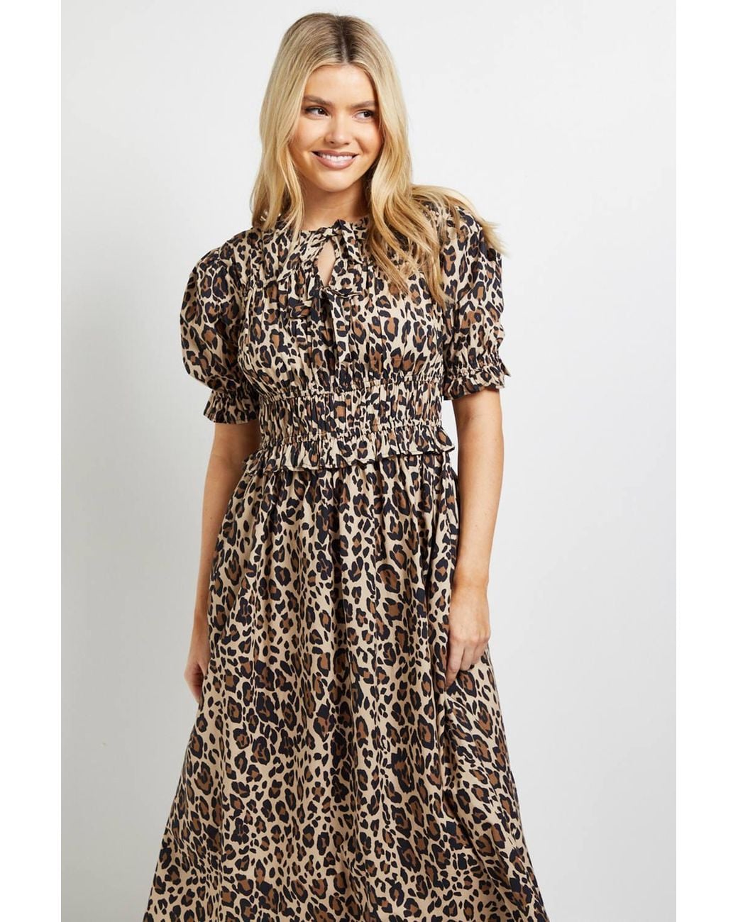 Dorothy Perkins Multicolor Tie Front Frill Sleeve Printed Poplin Midi Dress