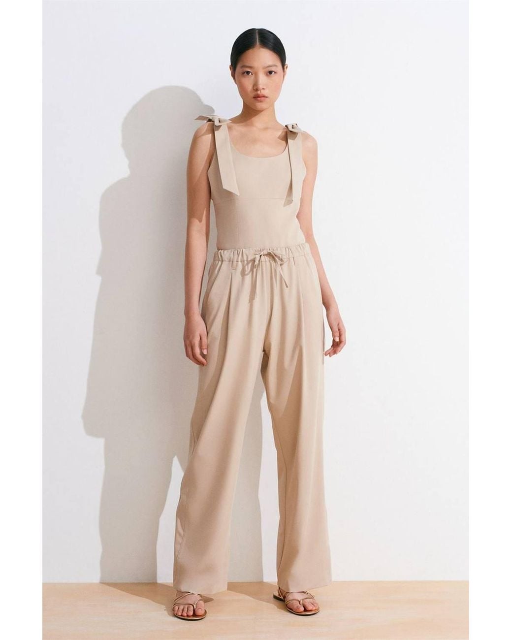Dilvin Natural Wide-Leg Crepe Trousers