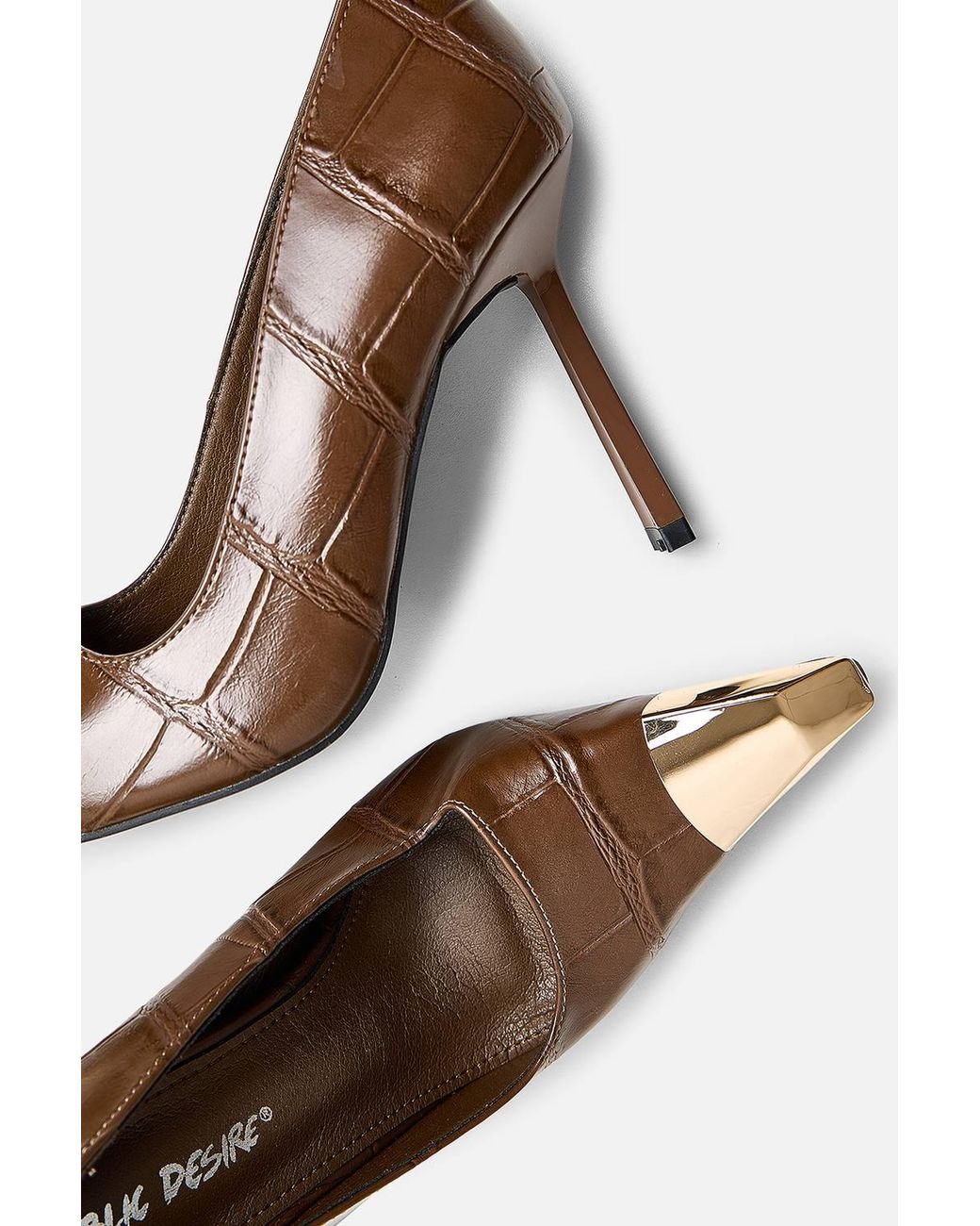 Public Desire Brown Rotate Toe Cap Detail High Heel
