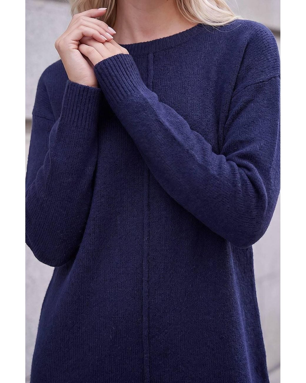 Roman Blue Petite Knitted Pintuck Shift Dress
