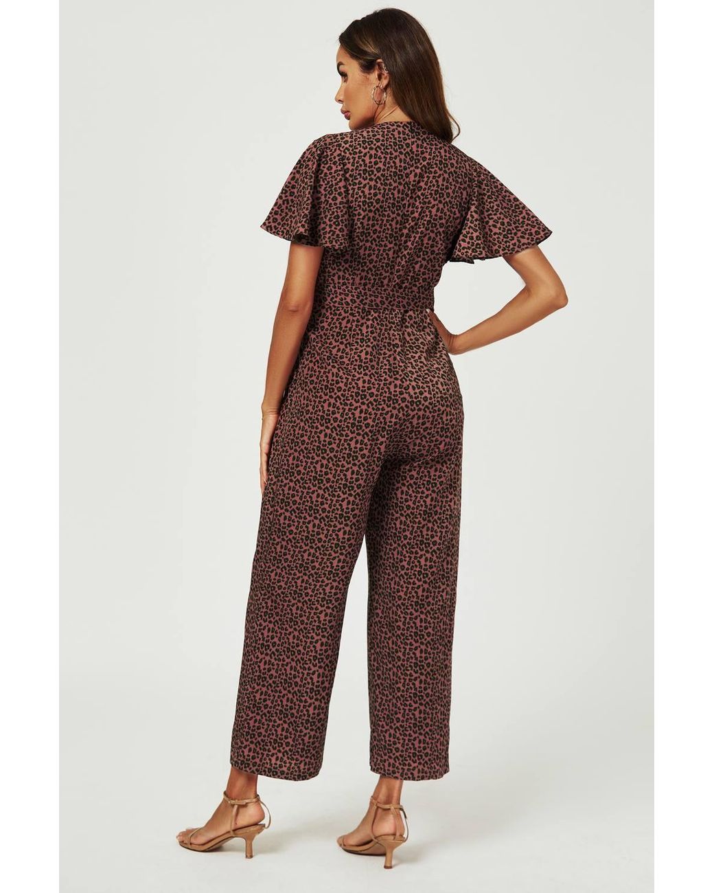 FS Collection Brown Leopard Print Wrap Top Jumpsuit
