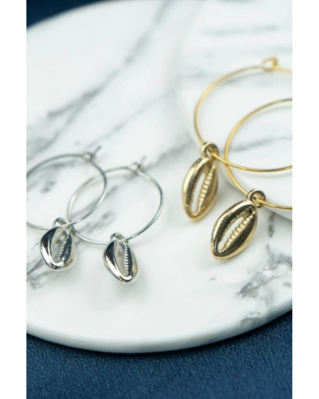 The Colourful Aura Brown Cowrie Charm Sea Shell Hoop Earrings