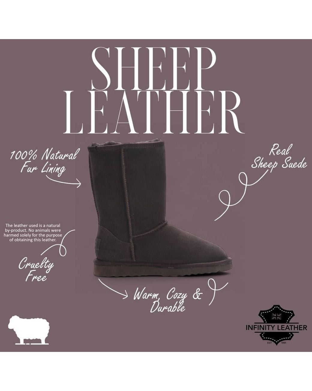 Infinity Leather Black Genuine Sheepskin Suede Slip-On Ankle Winter Boots