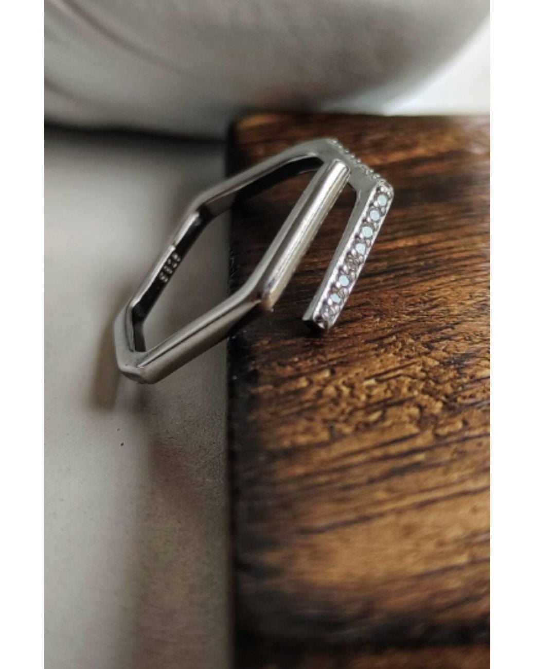 The Colourful Aura Black Hexagonal Elegant Zircon Geometric Stackable Ring