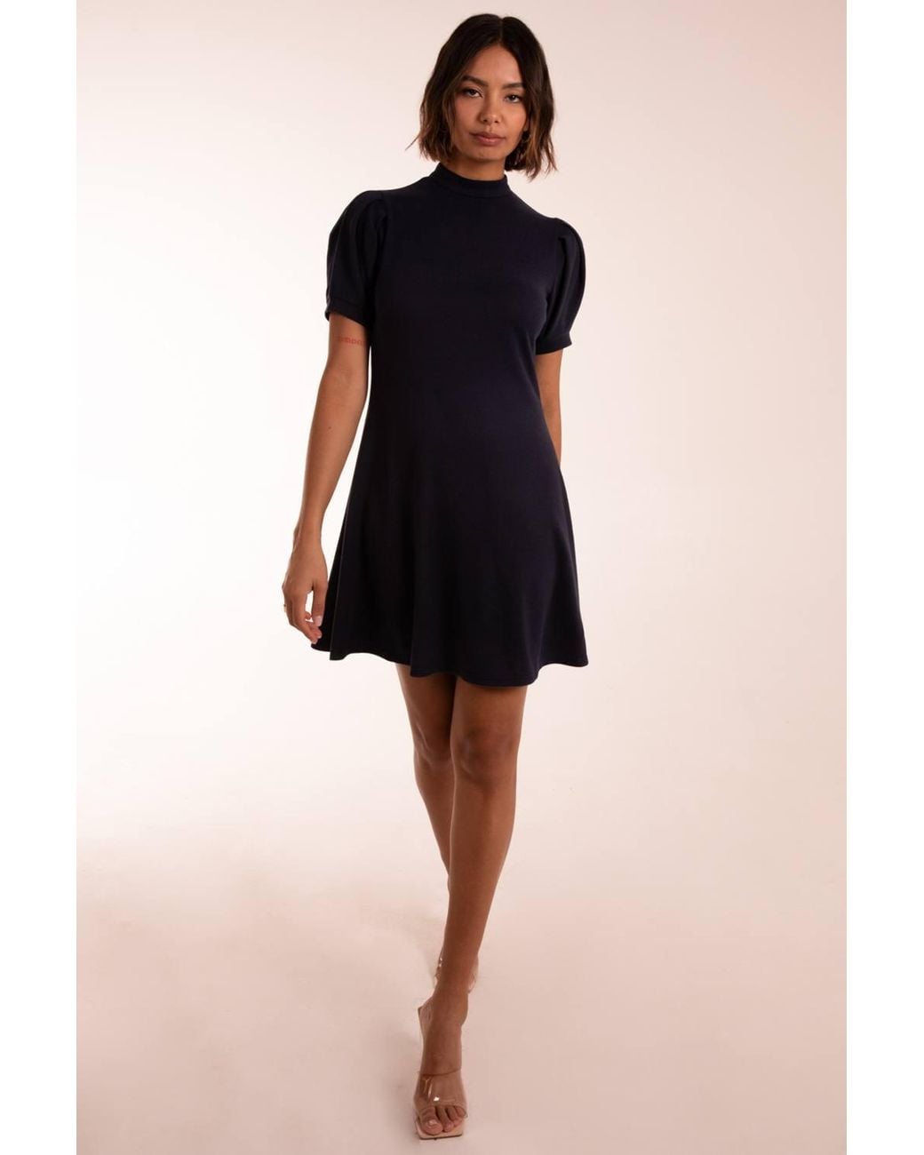 Blue Vanilla Black Puff Sleeve Smock Dress