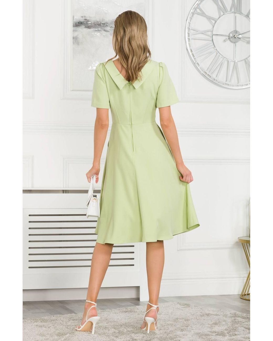 Jolie Moi Green Debora Button Neck Dress
