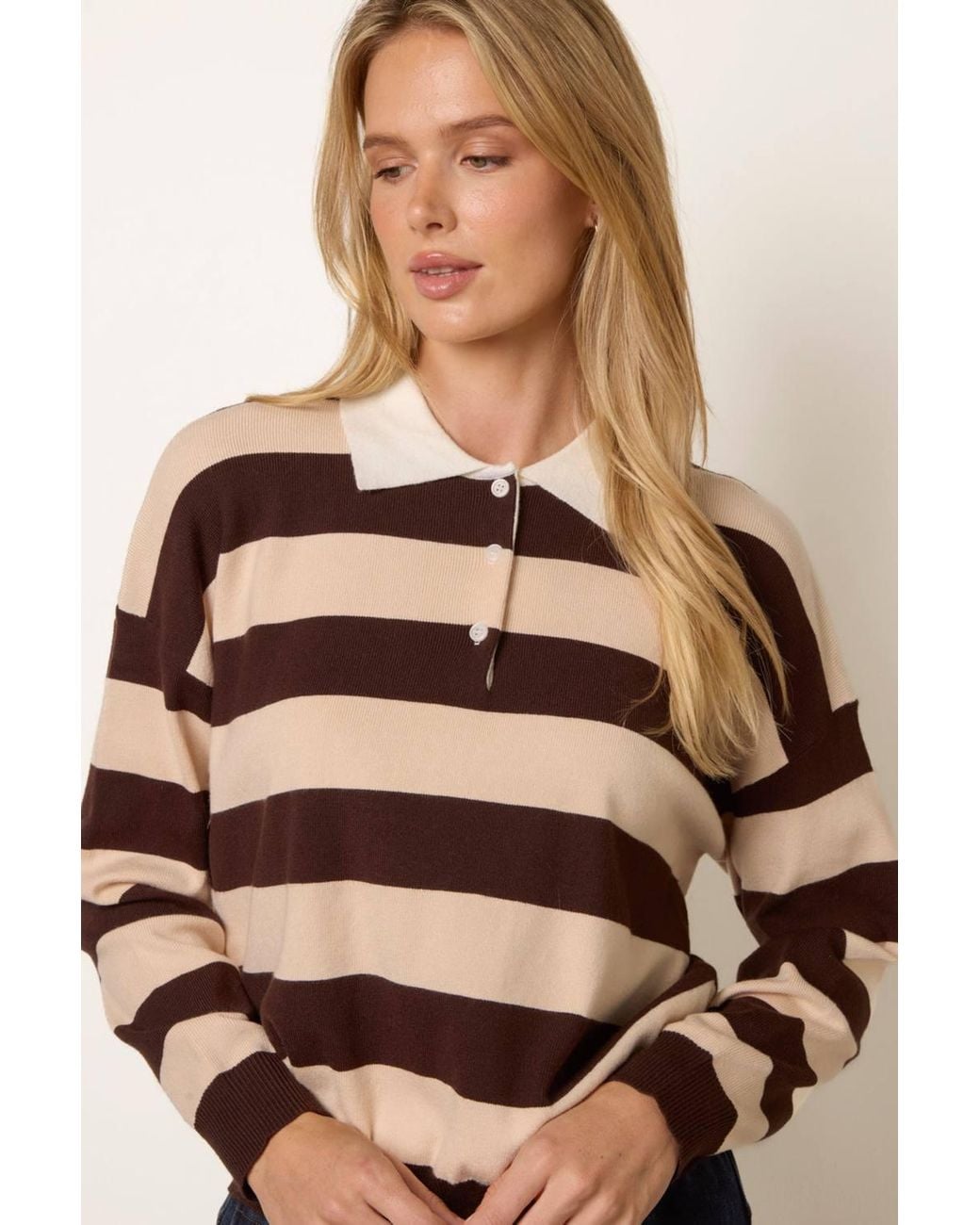 Blue Vanilla Blue Long Sleeve Button Up Collar Jumper