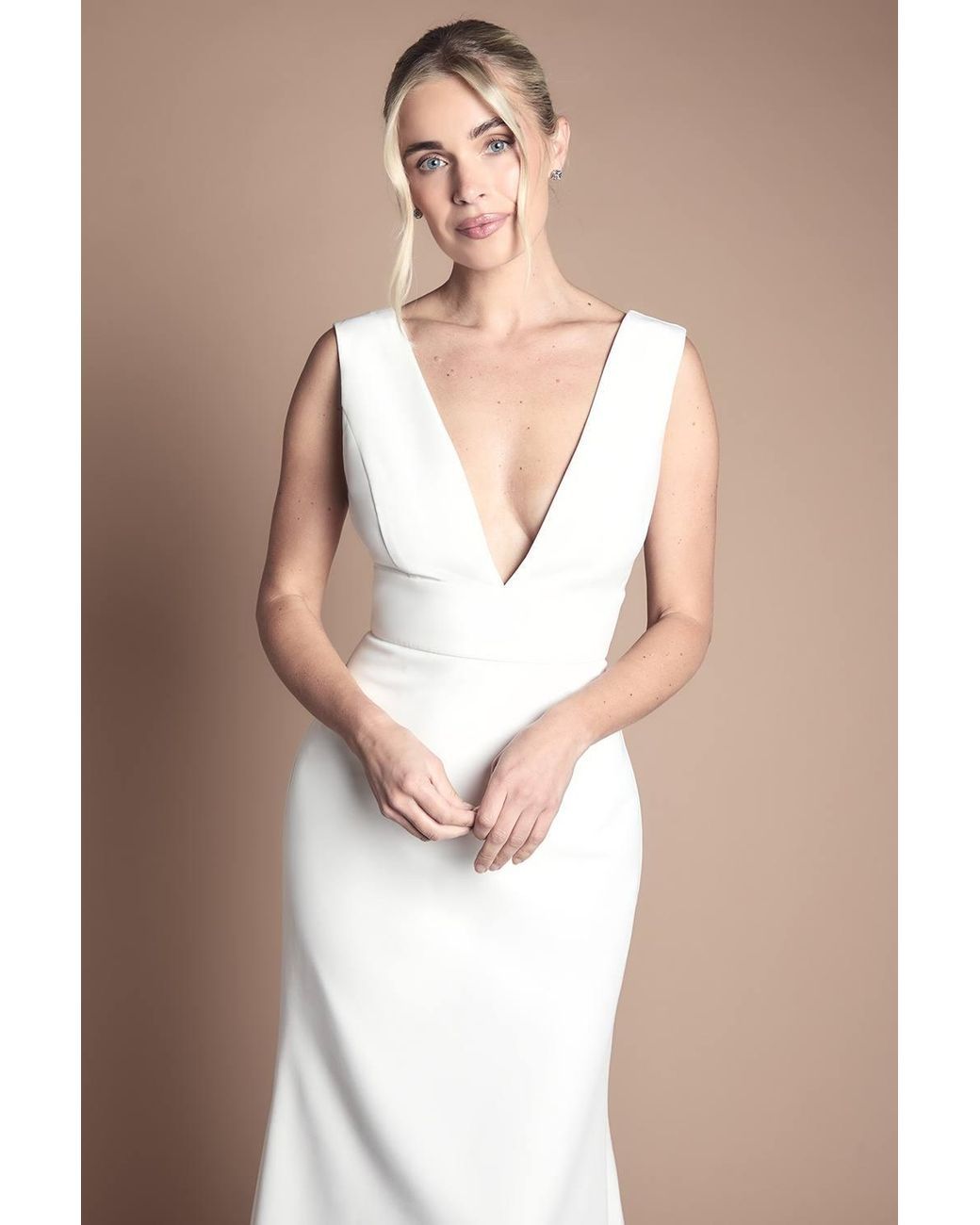 Coast Natural Honoured Petite Premium Crepe Plunge Neck Fishtail Wedding Dress
