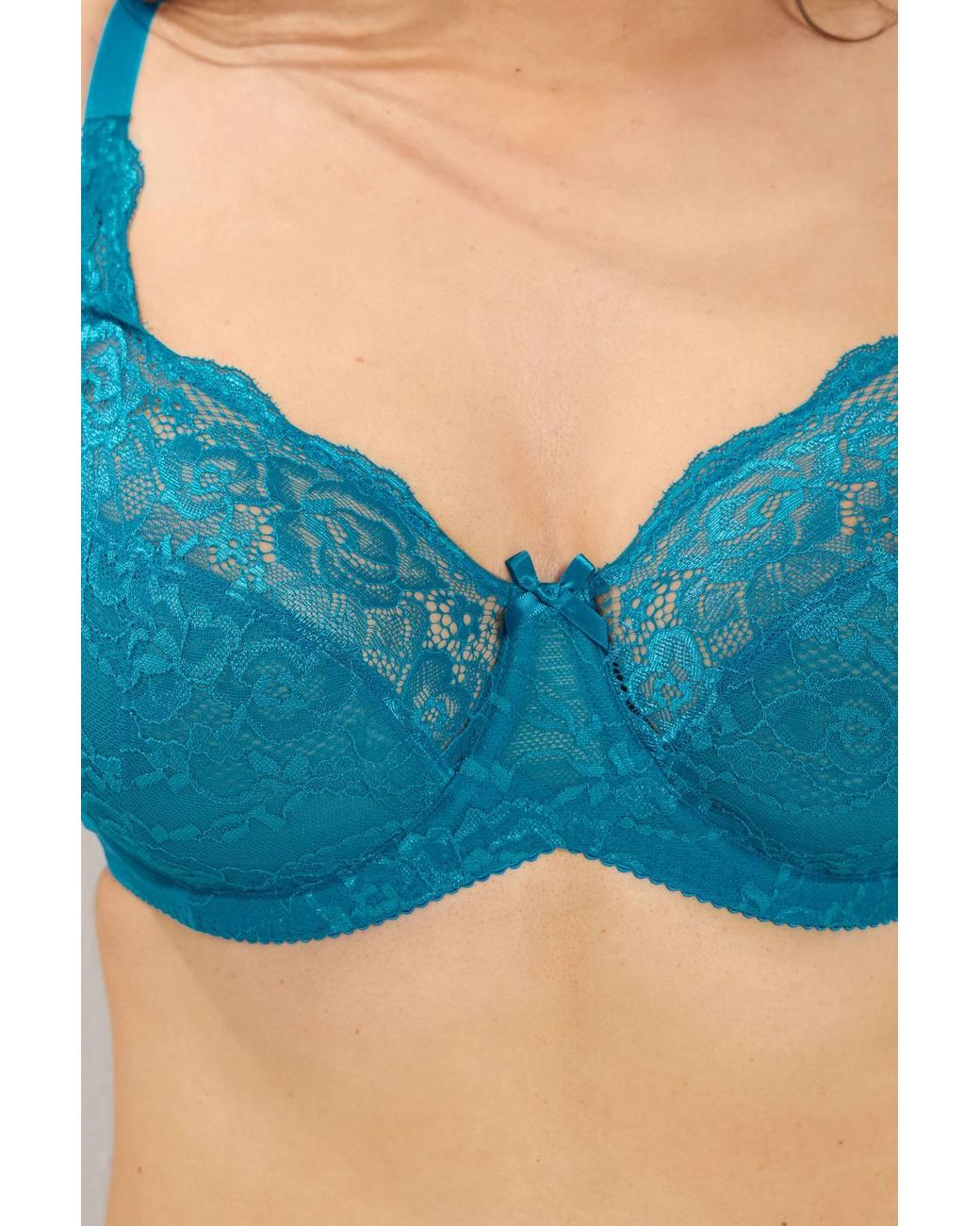 Yours Blue Stretch Lace Non-Padded Underwired Bra