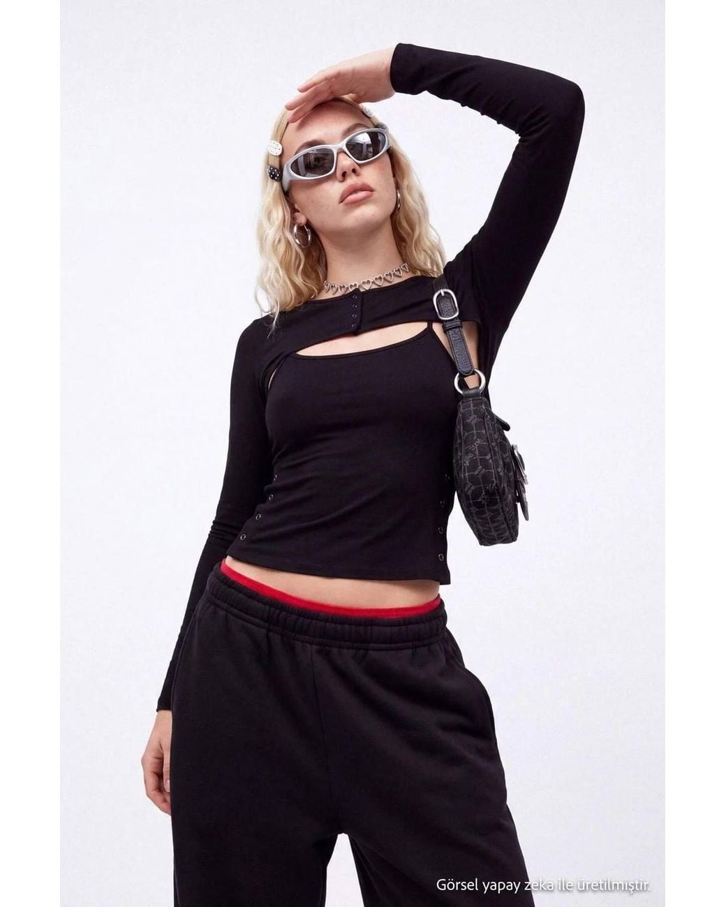 WOVCOR Black Fitted Crew Neck Bolero Detail Long Sleeve Blouse