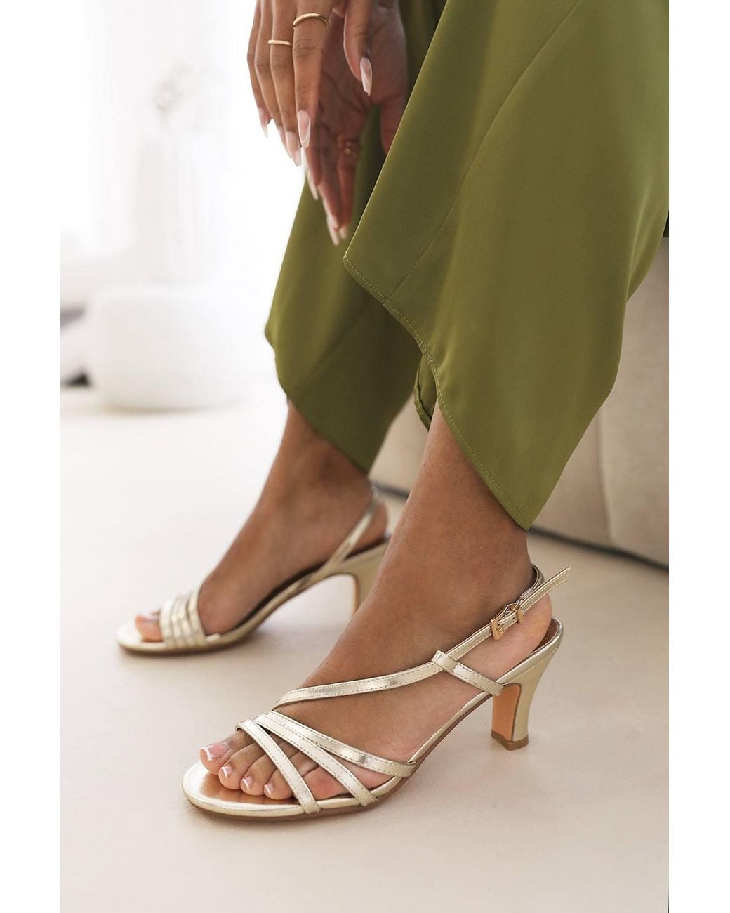 Where's That From Green 'Adley' Mutli Strap Slingback Low Block Heel