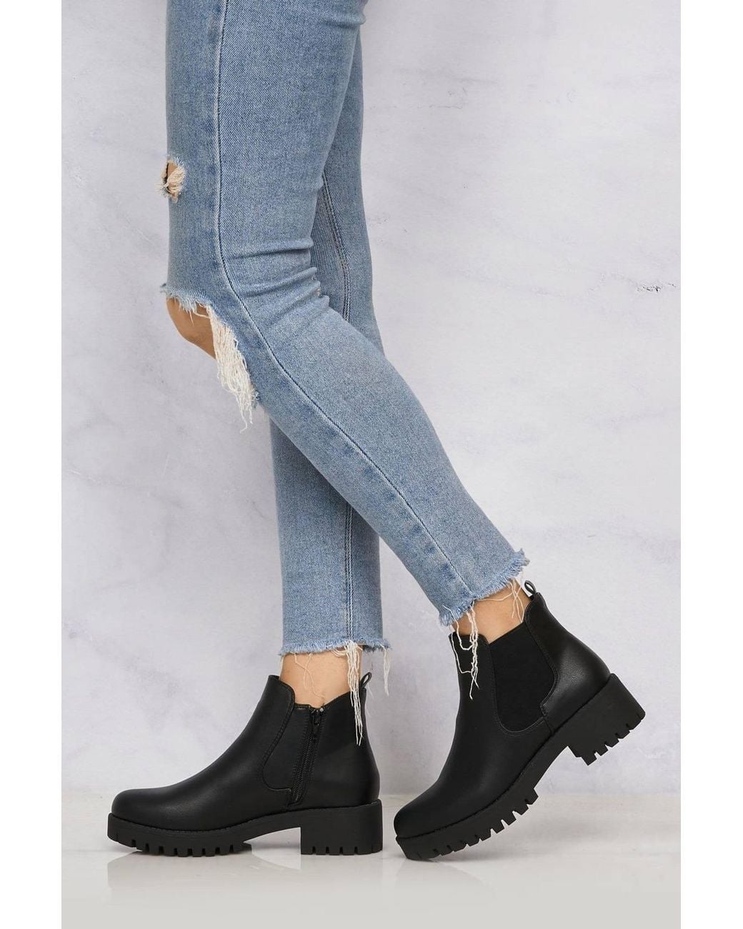 Miss Diva Blue Solo Elastic Cleated Sole Pu Ankle Boots
