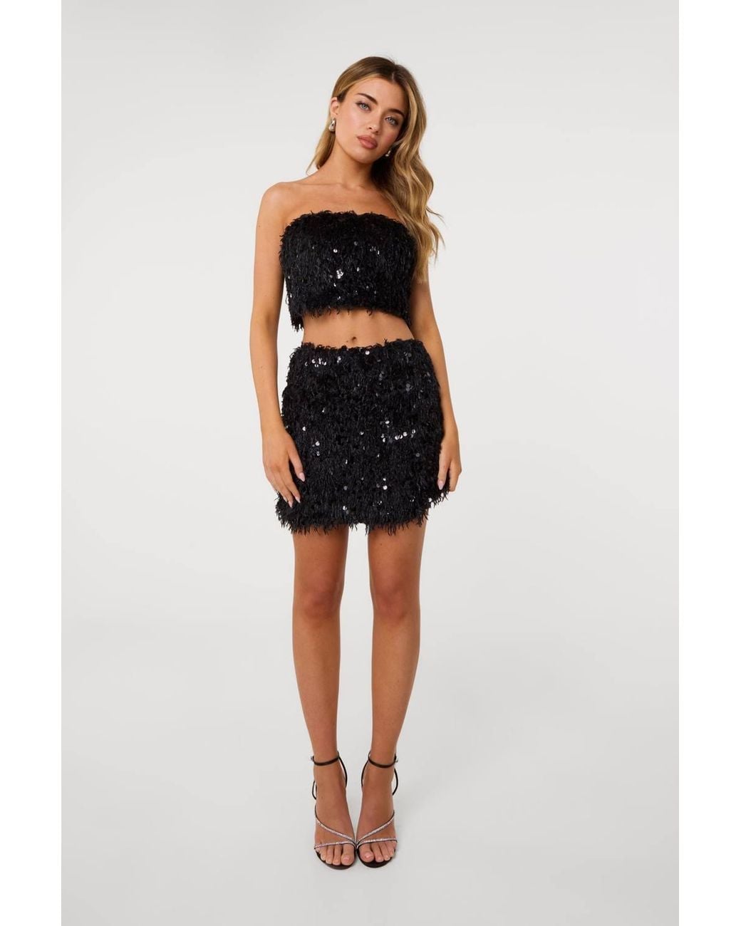 Pink Vanilla Black Feather Sequin Mini Skirt