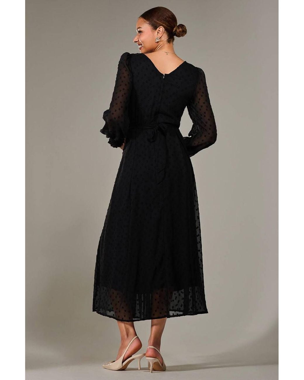 Jolie Moi Black Long Sleeve Chiffon Midaxi Dress