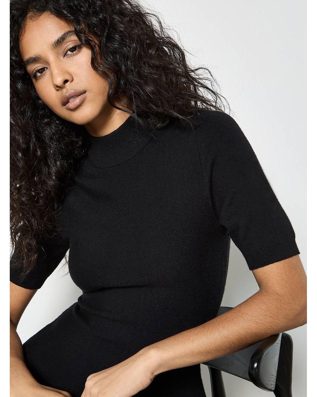 Apricot Black Fit & Flare Ribbed Knit Mini Dress