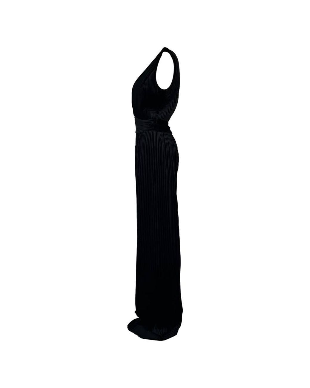 Balmain Black Preloved Aw15 Pleated Velvet Plunging Jumpsuit