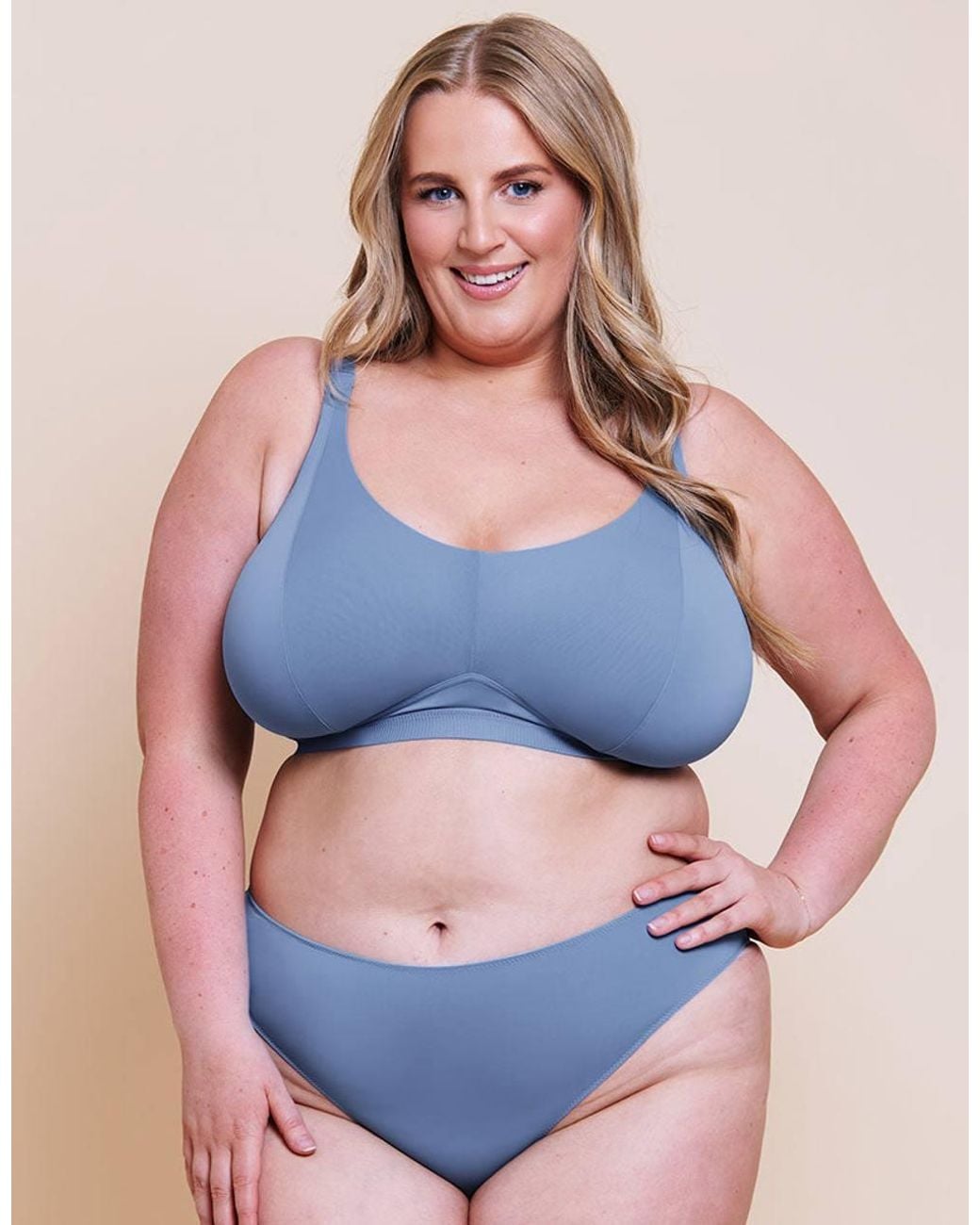 Curvy Kate Blue Zen Non-Wired Bralette Plunge Neckline Dual Cup