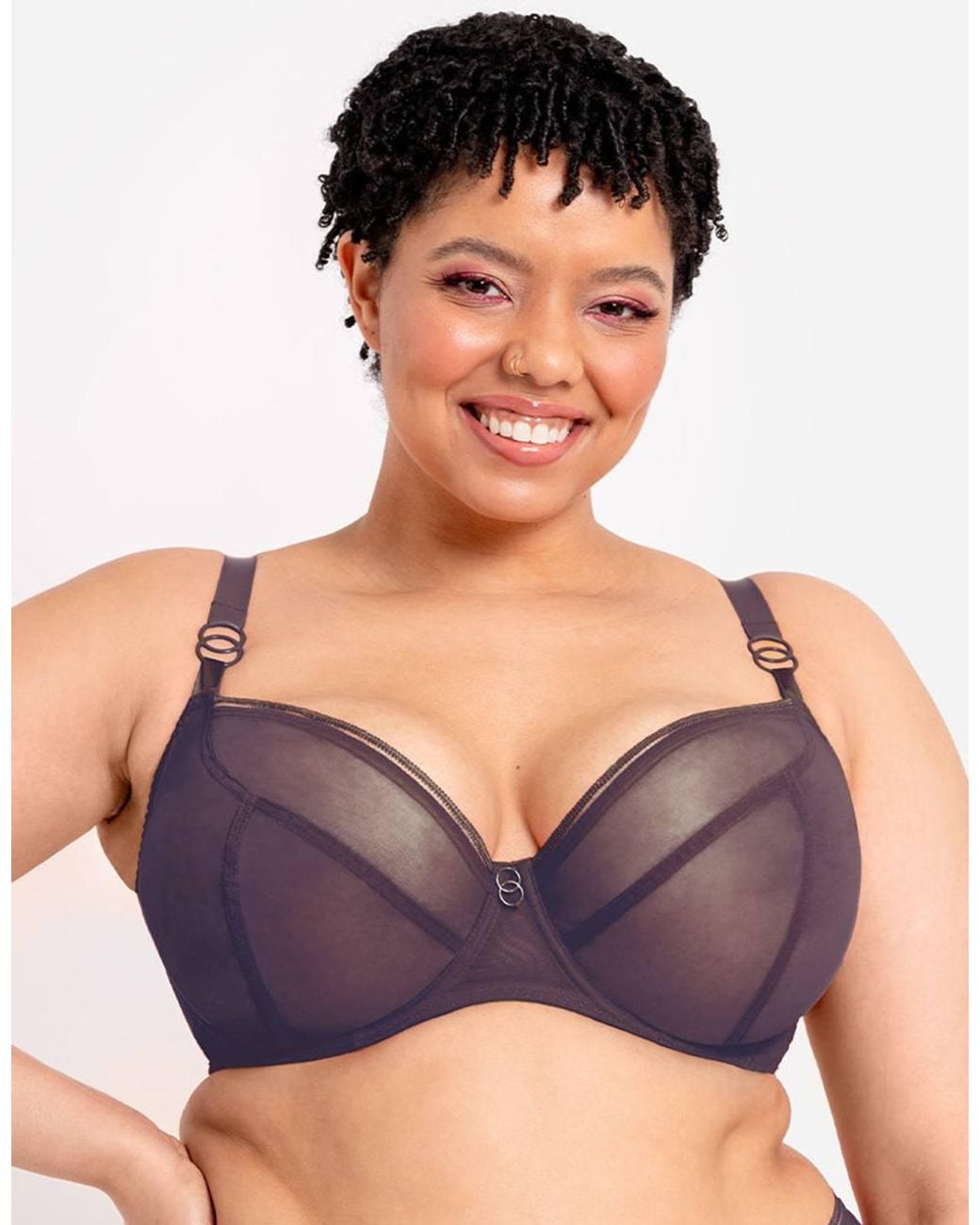 Curvy Kate Gray Lifestyle Plunge Bra Wired Mesh Lingerie