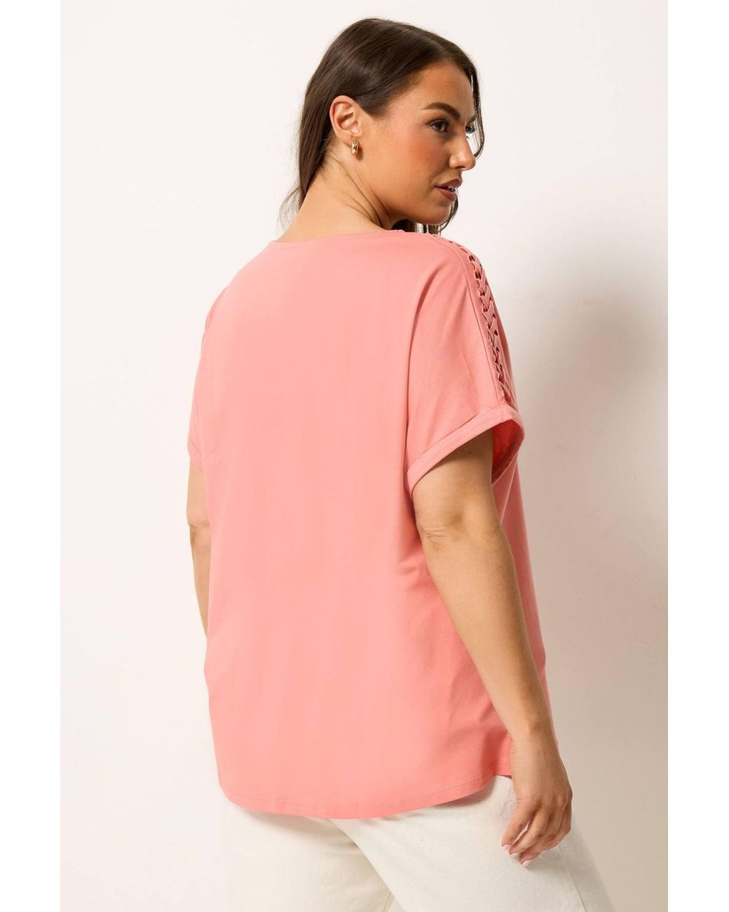 Yours Pink Lattice Grown On Sleeve T-Shirt