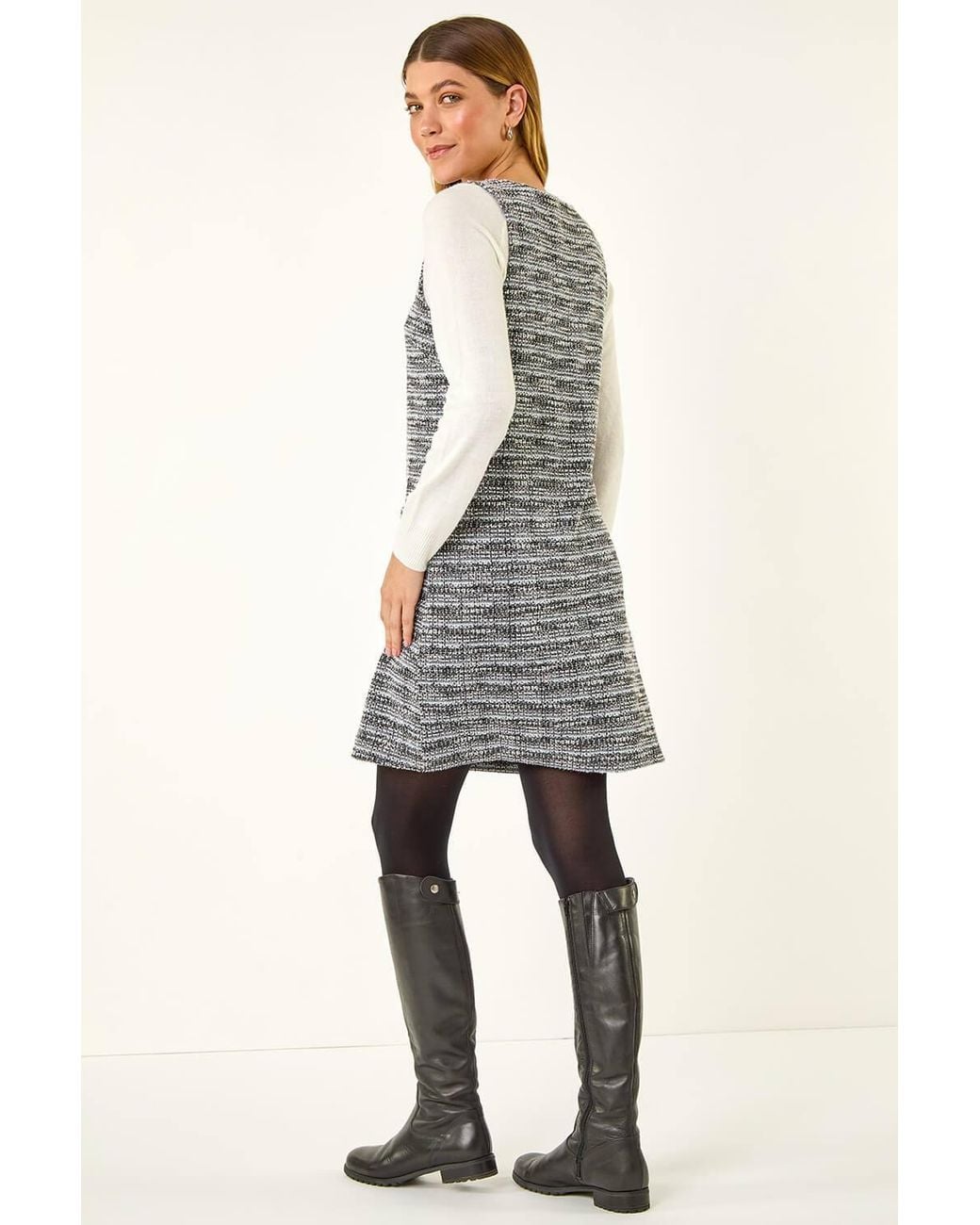 Roman Gray Textured A-Line Pocket Dress