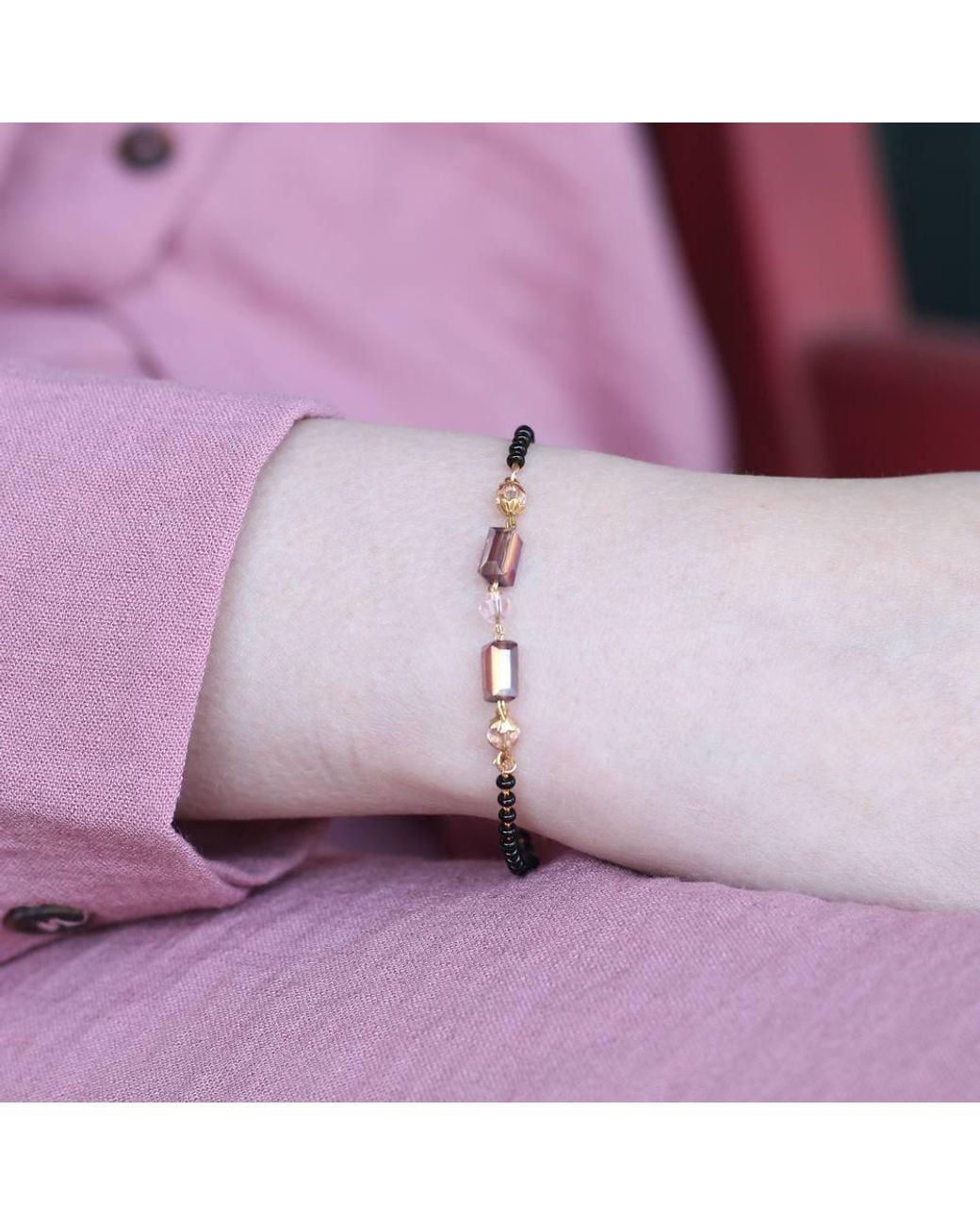 The Colourful Aura Purple Minimalistic Beaded Crystal Slim Mangalsutra Bracelet